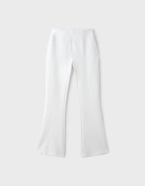Stradivarius leggings a zampa in misto cotone con dettaglio cuciture color ecru - view 1