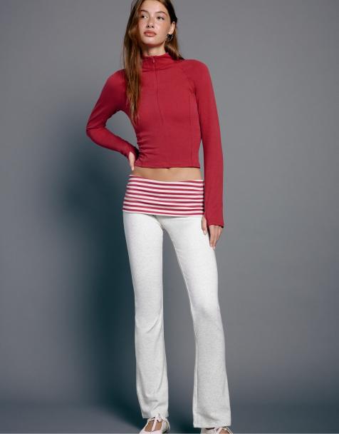 Stradivarius leggings med nedvikt midja och utsvängda ben i gråmelerad - view 1