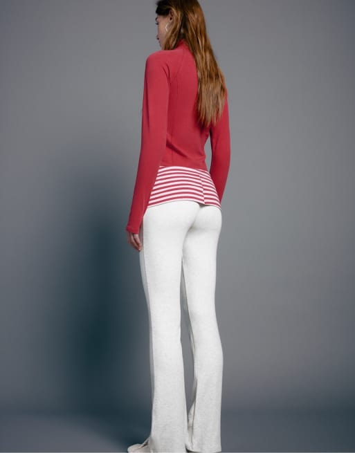 Stradivarius leggings med nedvikt midja och utsvängda ben i gråmelerad, 3 av 7