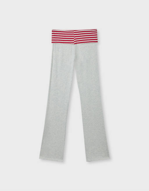 Stradivarius leggings med nedvikt midja och utsvängda ben i gråmelerad, 7 av 7