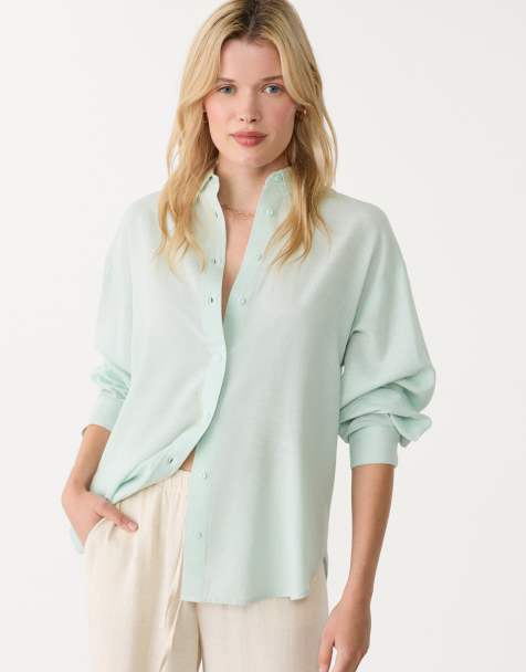 Stradivarius – Leinenmix-Hemd in Aquamarin - view 1