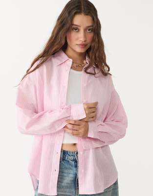 Stradivarius - Leinenmix-Hemd in Kaugummi-Rosa