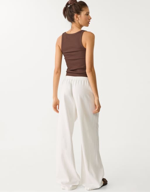 Stradivarius – Leinenmix-Hose in Ecru 