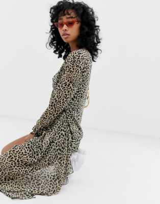 Stradivarius leopard dress with carey belt-Multi