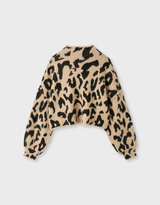 Stradivarius Leopard knit cardigan in beige, 7 of 7