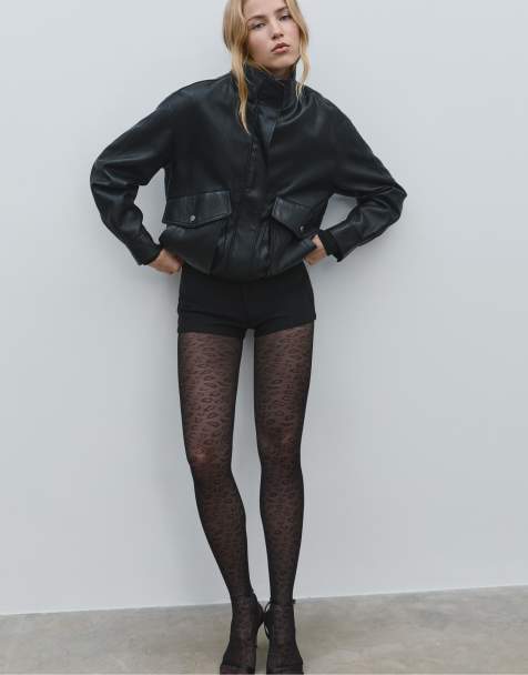 Stradivarius Leopard print 30 denier tights in black - view 1