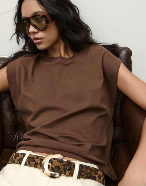 Stradivarius Leopard-print belt with crescent moon buckle in brown - view 1