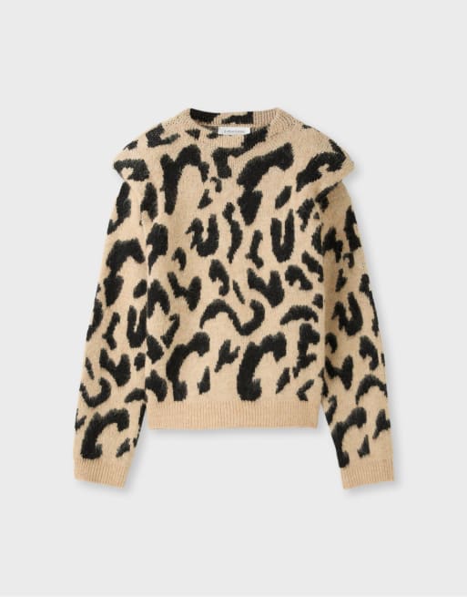Stradivarius leopardmönstrad stickad tröja i beige, 6 av 7
