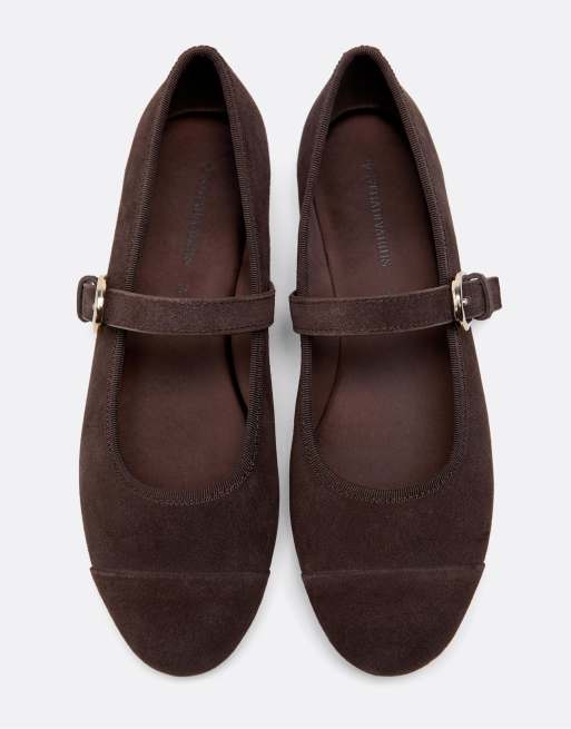 Stradivarius - Leren ballerina's met teenstuk in bruin, 2 van 4