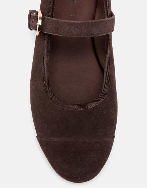 Stradivarius - Leren ballerina's met teenstuk in bruin, 3 van 4