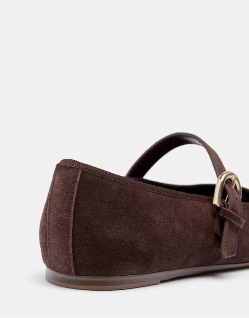 Stradivarius - Leren ballerina's met teenstuk in bruin, 4 van 4