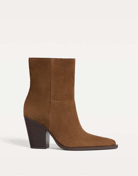 Stradivarius - Leren cowboy enkellaarsjes in bruin - view 1