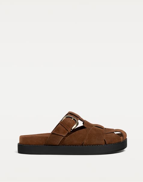 Stradivarius - Leren sandalen met bandjes in bruin - view 1