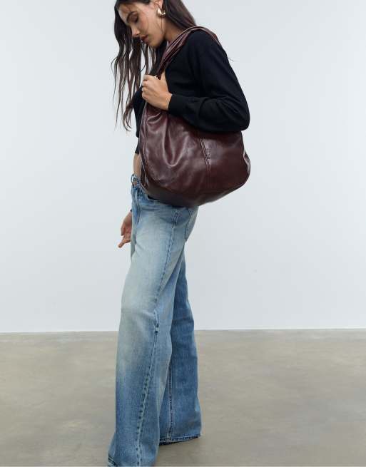 Stradivarius - Leren tas met handvat bovenop en leer-effect in bruin, 2 van 2