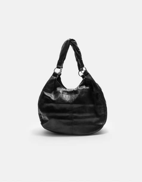 Stradivarius - Leren tas met handvat bovenop in zwart - view 1