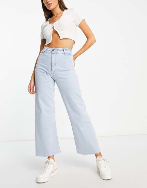 Stradivarius - Let cropped jeans i lyseblå med vide ben , 4 af 4