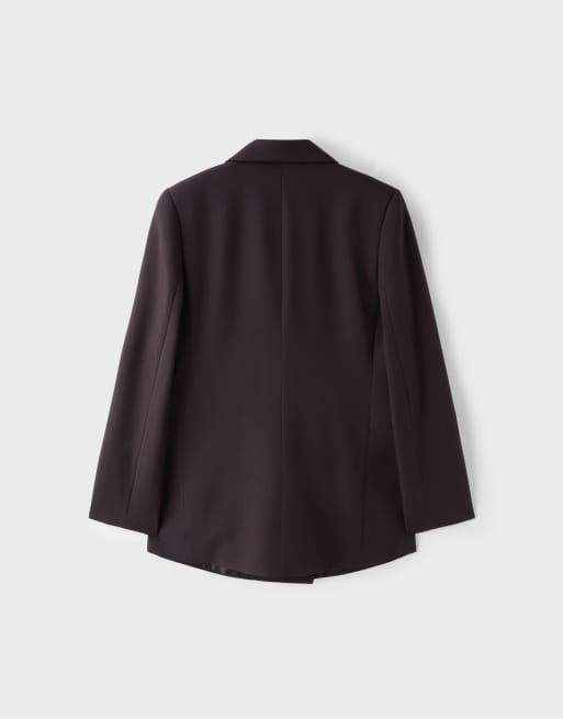 Stradivarius lige blazer med knapper i brun, 7 af 7