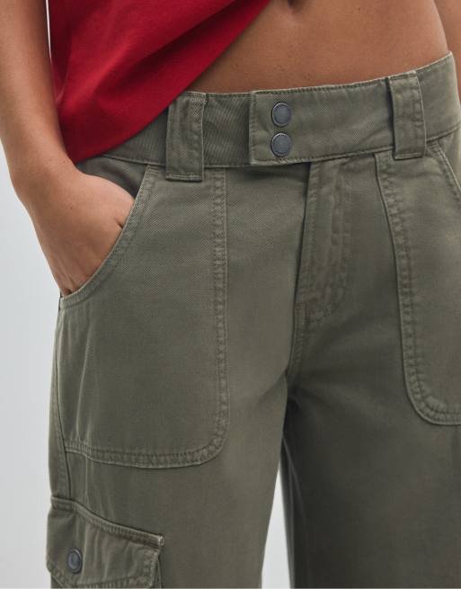 Stradivarius lige cargobukser i khaki, 4 af 6