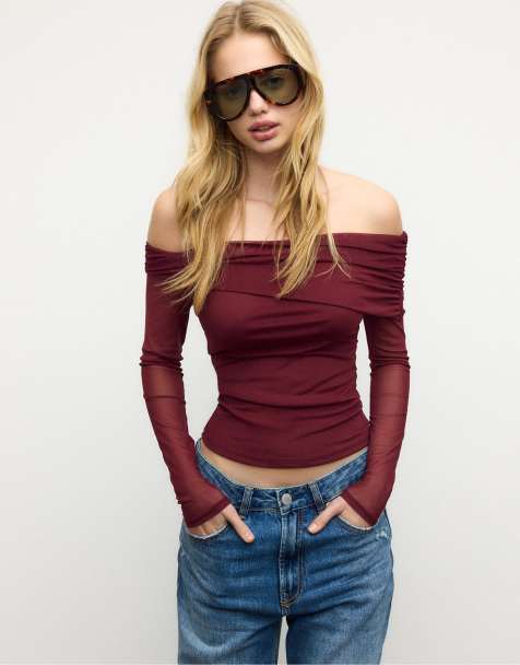 Stradivarius – Lila, asymmetrisk topp i tyll - view 1