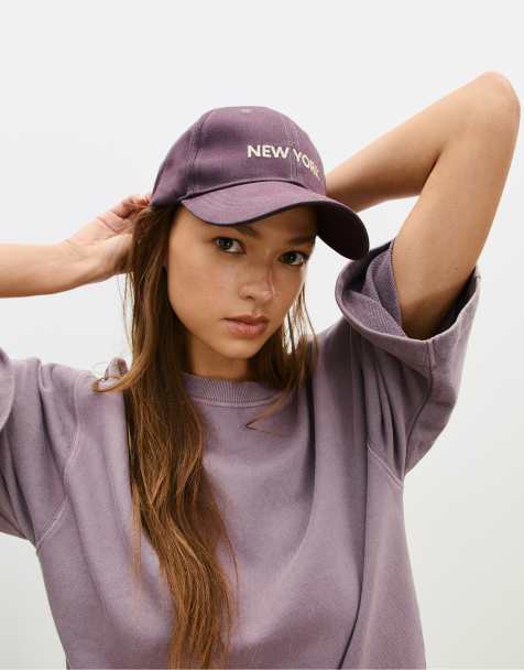 Stradivarius – Lila, broderad New York-keps - view 1