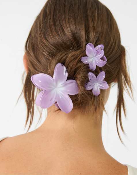 Stradivarius – Lila hårklämma med blomdesign, 3-pack - view 1