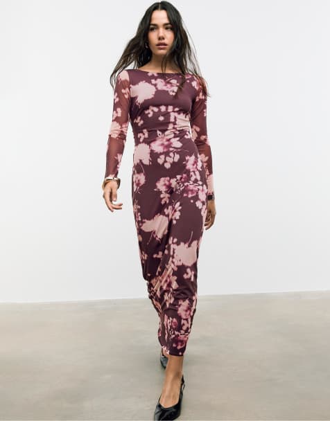 Stradivarius – Lila midiklänning i tyll med öppen rygg - view 1