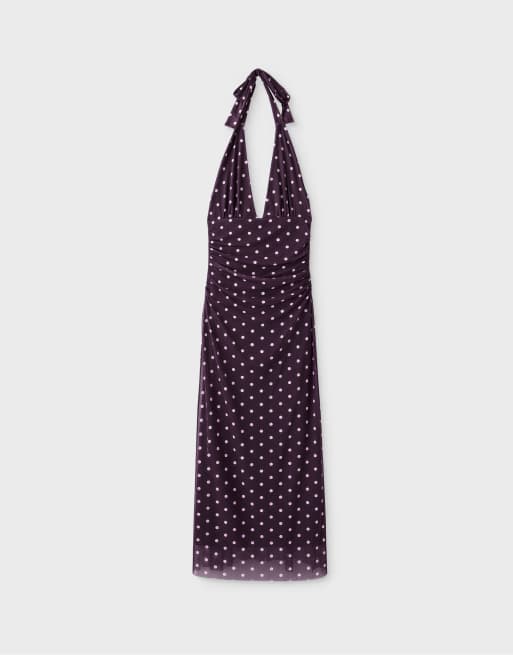 Stradivarius – Lila midiklänning med halterneck och öppen rygg, 6 av 7