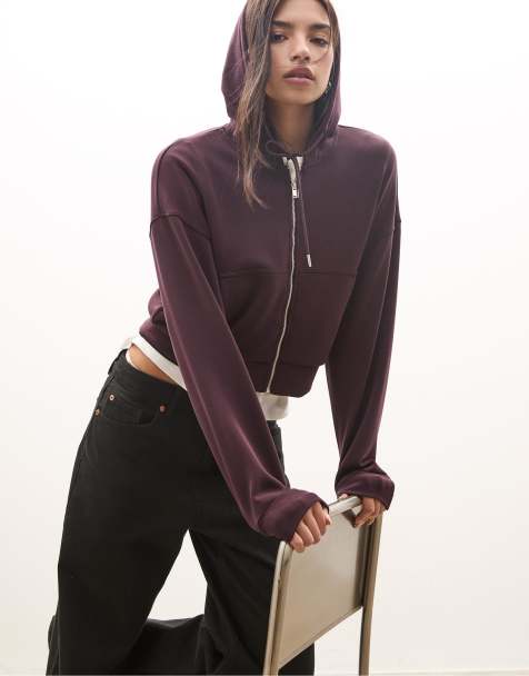 Stradivarius – Lila, mjuk jacka med huva - view 1