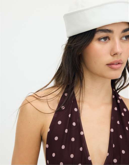 Stradivarius – Lila, mönstrad topp med halterneck, 4 av 4