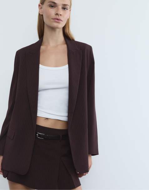 Stradivarius – Lila, strukturrandig kavaj med öppen design - view 1