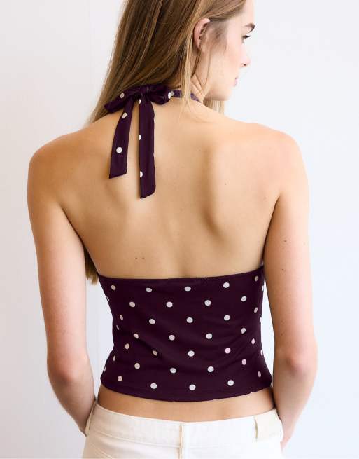 Stradivarius – Lila topp med halterneck och indragen detalj, 3 av 4