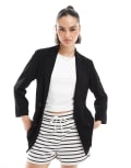[Stradivarius] Stradivarius linen blend blazer in black S BLACK