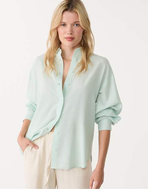 Stradivarius Linen blend shirt in aquamarine - view 1