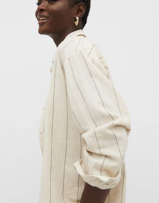 Stradivarius Linen blend shirt in beige, 3 of 4
