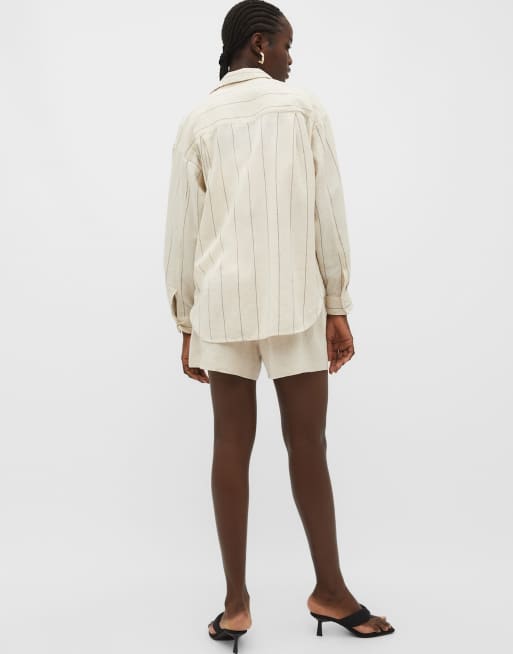 Stradivarius Linen blend shirt in beige, 4 of 4