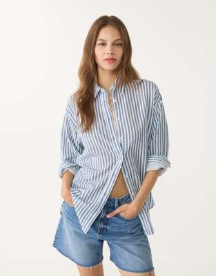 linen blend shirt in blue stripes