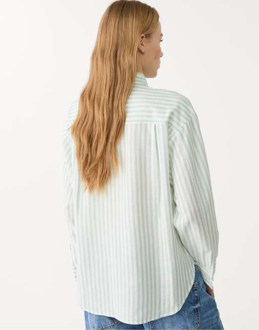 Stradivarius Linen blend shirt in pastel green, 3 of 4