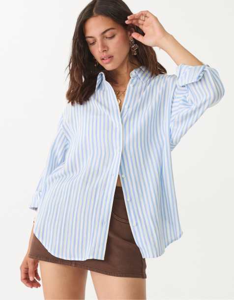Stradivarius Linen blend shirt in sky blue - view 1