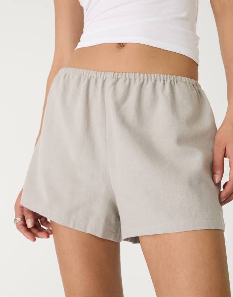 Stradivarius linen blend shorts in grey - view 1