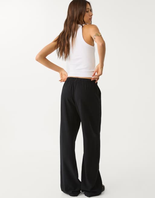 Stradivarius linen blend trousers in black 