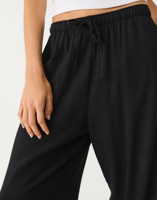 Stradivarius linen blend trousers in black 
