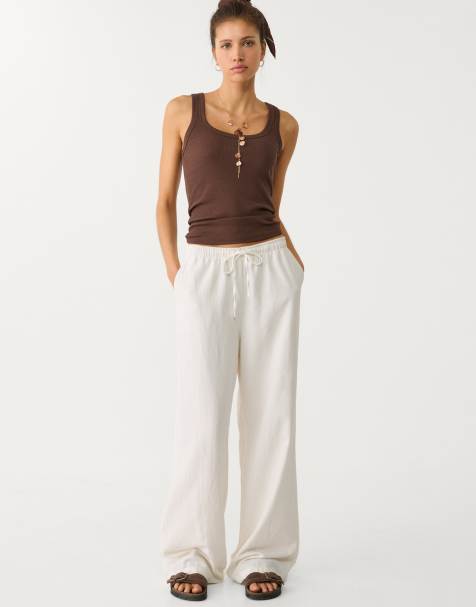 Stradivarius linen blend trousers in ecru  - view 1