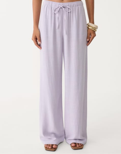 Stradivarius linen blend trousers in lilac