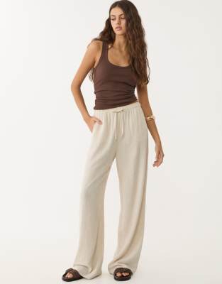 Stradivarius linen blend trousers in stone - view 1