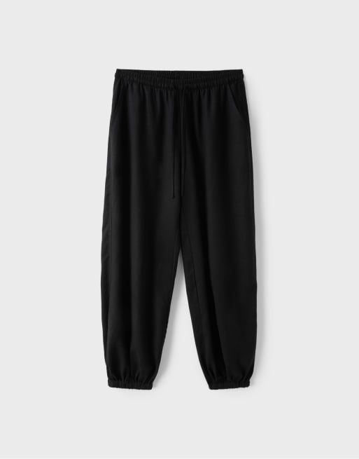 Stradivarius Linen-effect sarouel trousers in black, 6 of 7