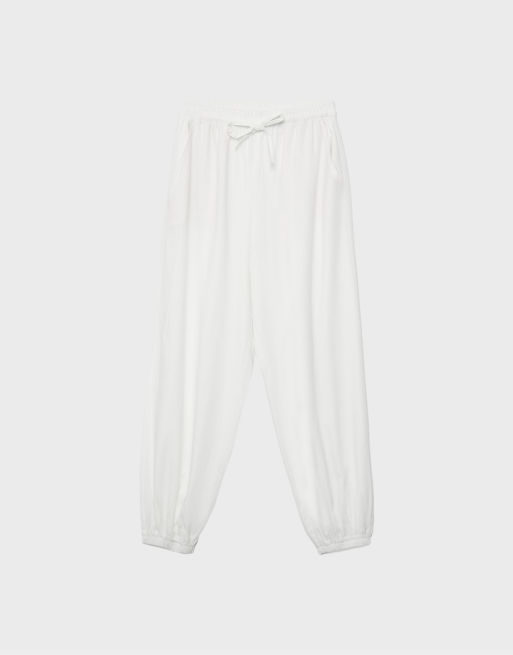Stradivarius Linen-effect sarouel trousers in white, 6 of 7