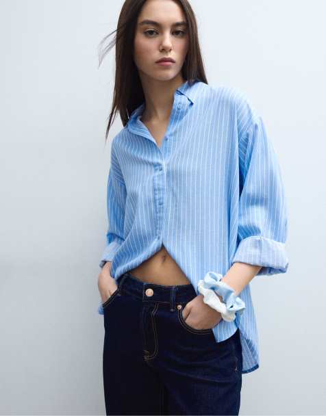 Stradivarius Linen-effect shirt in sky blue - view 1