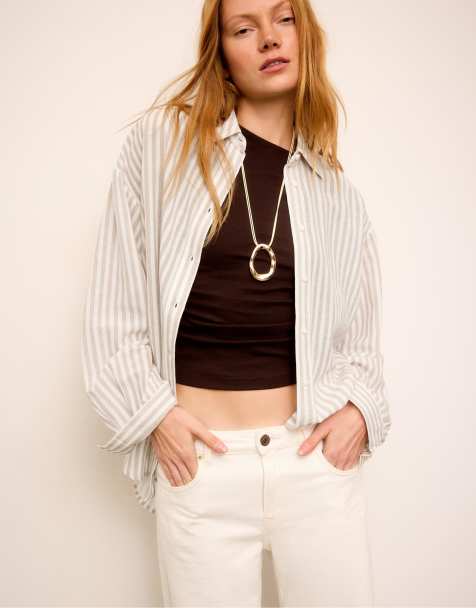 Stradivarius Linen-effect shirt in stone - view 1