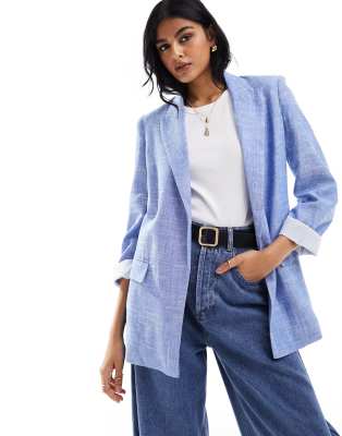 Shop Stradivarius linen look blazer in blue Online – Trendy & Affordable Fashion