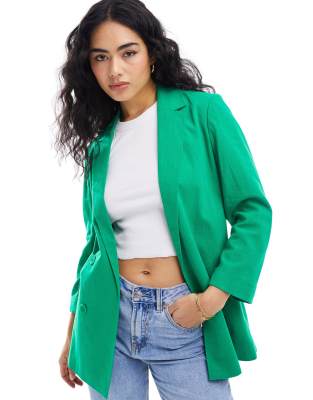 linen look blazer in green